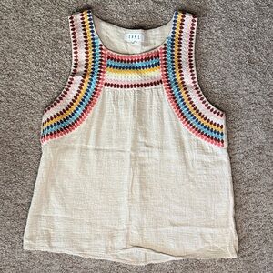 THML Cream Tank Top with Multicolor Embroidered Neckline
